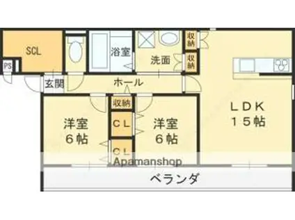 近鉄奈良線 瓢箪山駅(大阪) 徒歩19分 3階建 新築(2LDK/1階)の間取り写真