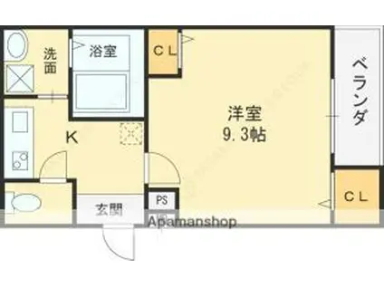 おおさか東線 高井田中央駅 徒歩5分 3階建 新築(1K/3階)の間取り写真