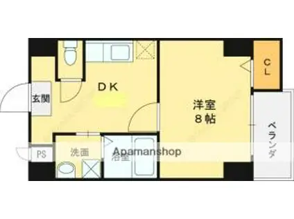 アンソレイユ菱屋西(1DK/4階)の間取り写真