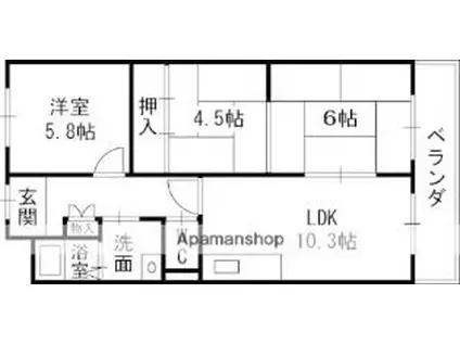 香里ヶ丘II番館(3LDK/2階)の間取り写真