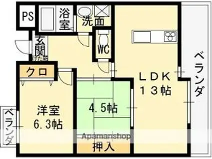 さくら館(2LDK/5階)の間取り写真