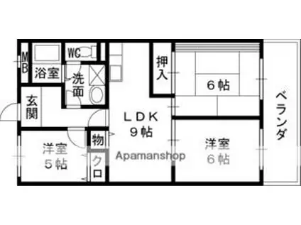 高槻アカシヤハイツ(3LDK/3階)の間取り写真