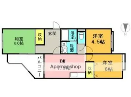 JR東海道・山陽本線 摂津富田駅 徒歩11分 3階建 築37年(3DK/3階)の間取り写真