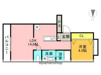マンション東岡(1LDK/2階)の間取り写真