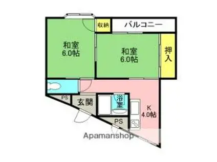 京阪本線 寝屋川市駅 徒歩22分 3階建 築36年(2K/2階)の間取り写真