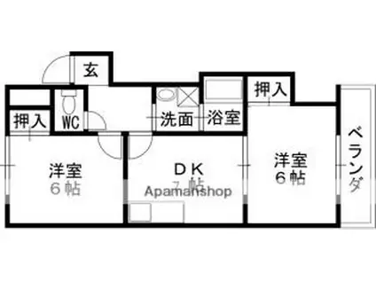 JR東海道・山陽本線 摂津富田駅 徒歩21分 3階建 築33年(2DK/1階)の間取り写真