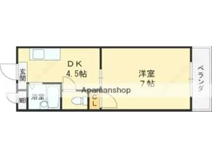 JR東海道・山陽本線 高槻駅 徒歩5分 3階建 築27年(1DK/3階)の間取り写真