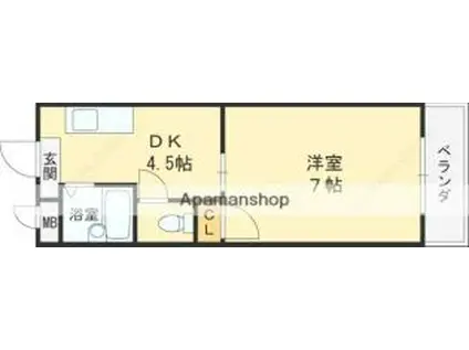 JR東海道・山陽本線 高槻駅 徒歩5分 3階建 築27年(1DK/2階)の間取り写真