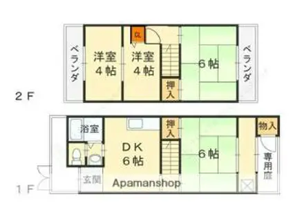 京阪本線 萱島駅 徒歩10分 2階建 築40年(4DK/2階)の間取り写真