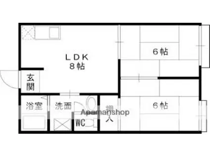 JR東海道・山陽本線 高槻駅 徒歩25分 2階建 築32年(2DK/1階)の間取り写真
