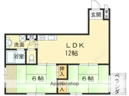 JR東海道・山陽本線 高槻駅 徒歩6分 3階建 築44年(2LDK/3階)の間取り写真