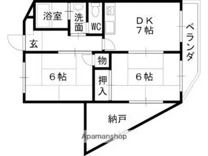 JR東海道・山陽本線 高槻駅 徒歩12分 3階建 築44年(1LDK/2階)の間取り写真