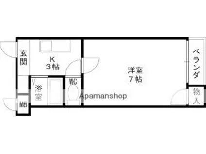京阪本線 寝屋川市駅 徒歩4分 4階建 築31年(1K/3階)の間取り写真