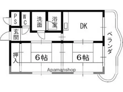 京阪交野線 枚方市駅 徒歩10分 3階建 築37年(2DK/1階)の間取り写真