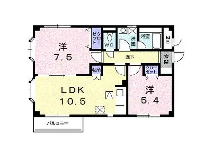 アーバンハウス1号館(2LDK/1階)の間取り写真