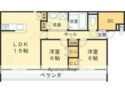 近鉄奈良線 瓢箪山駅(大阪) 徒歩19分 3階建 新築(2LDK/2階)の間取り写真