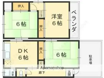 京阪交野線 交野市駅 徒歩13分 2階建 築50年(3DK)の間取り写真