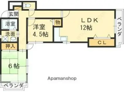 シャトー三島野(2LDK/2階)の間取り写真