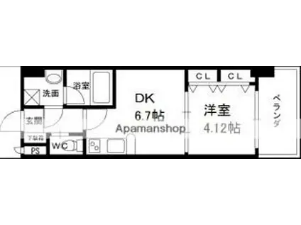 CHOEI65プレジオ中津(1DK/3階)の間取り写真