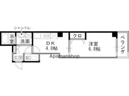 アパートメント玉川(1DK/5階)の間取り写真