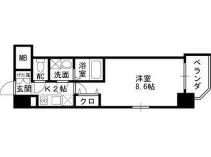 JR東西線 新福島駅 徒歩7分 15階建 築18年(1K/2階)の間取り写真