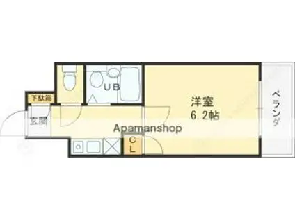 阪急神戸本線 西宮北口駅 徒歩12分 3階建 築28年(1K/3階)の間取り写真