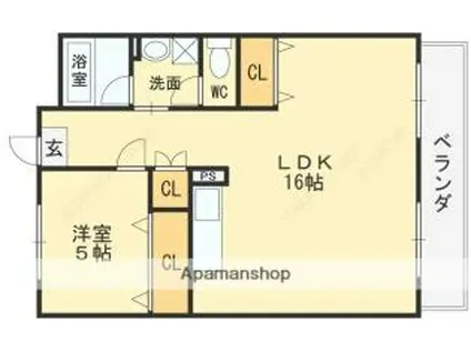 エステマール弥刀(1LDK/2階)の間取り写真