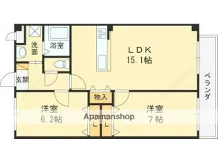 近鉄奈良線 石切駅 徒歩12分 3階建 築9年(2LDK/3階)の間取り写真