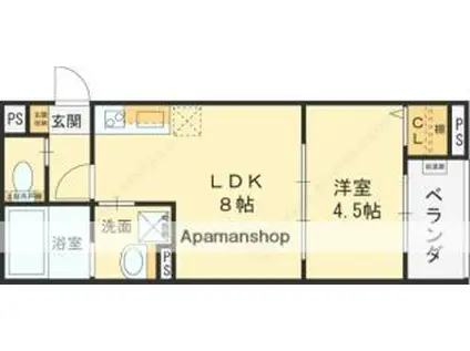 CRASTINE大蓮北4丁目C(1LDK/3階)の間取り写真