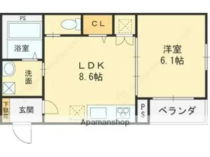 おおさか東線 放出駅 徒歩9分 3階建 新築(1LDK/3階)の間取り写真