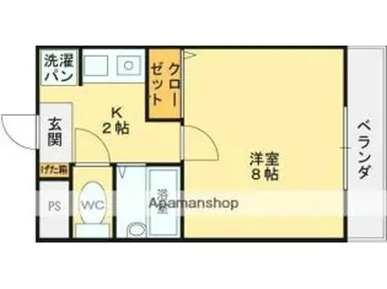 近鉄長野線 古市駅(大阪) 徒歩15分 4階建 築27年(1K/2階)の間取り写真