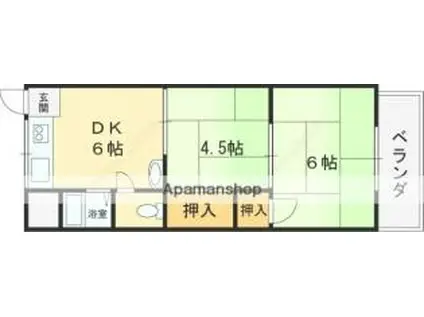 近鉄南大阪線 河内松原駅 徒歩14分 2階建 築49年(2DK/1階)の間取り写真