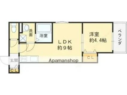 近鉄奈良線 若江岩田駅 徒歩12分 3階建 築6年(1LDK/1階)の間取り写真