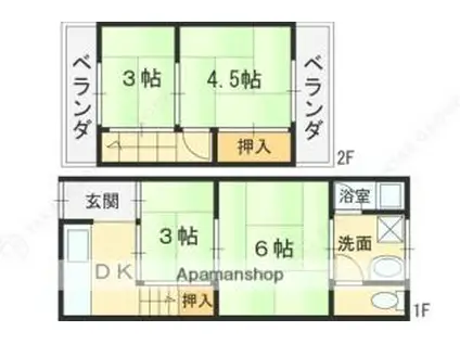 JR関西本線 八尾駅 徒歩17分 2階建 築59年(4DK)の間取り写真