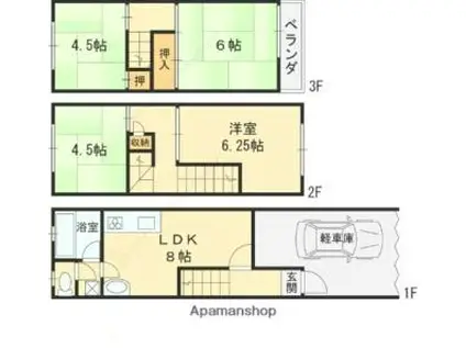 JR関西本線 志紀駅 徒歩8分 3階建 築39年(4DK)の間取り写真