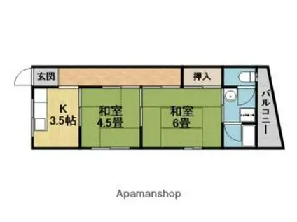 阪急宝塚本線 豊中駅 徒歩3分 3階建 築57年(2K/3階)の間取り写真