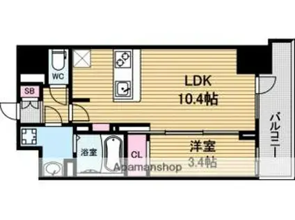 S-RESIDENCE堺筋本町DEUX(1LDK/8階)の間取り写真