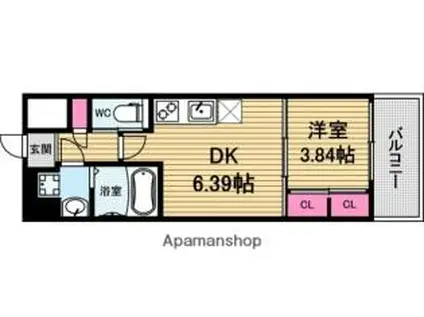 プレジオ松屋町(1DK/8階)の間取り写真