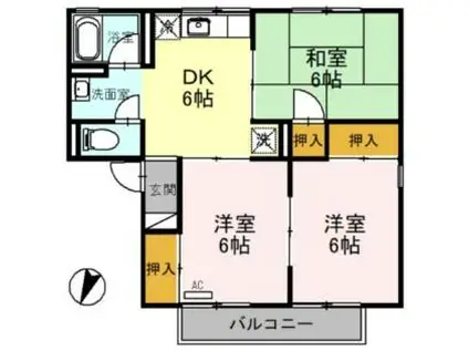 メルヘン三宅A棟(3DK/2階)の間取り写真