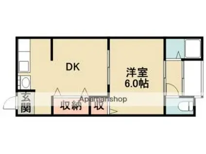 阪急千里線 北千里駅 バス乗車時間：15分 宮の前バス停で下車 徒歩5分 2階建 築47年(1DK/2階)の間取り写真