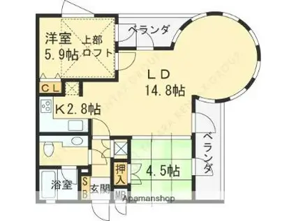 パレプラス東武庫之荘(2LDK/2階)の間取り写真