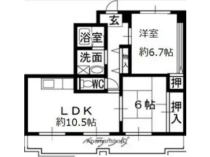ラポール武庫之荘(2LDK/4階)の間取り写真