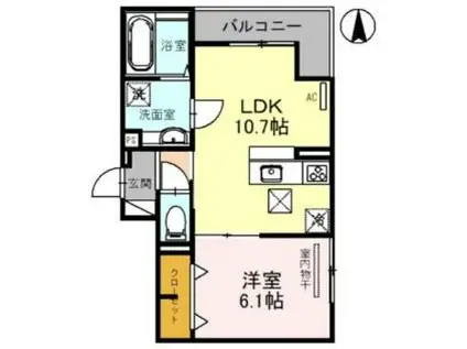 D-ROOM武庫之荘(1LDK/1階)の間取り写真