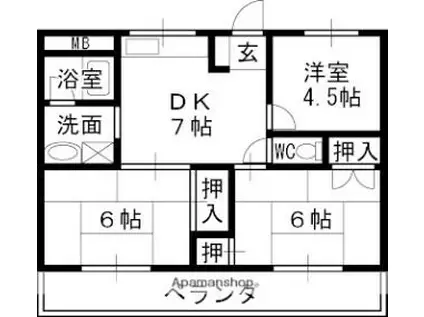 香枦園レジデンス(3DK/3階)の間取り写真