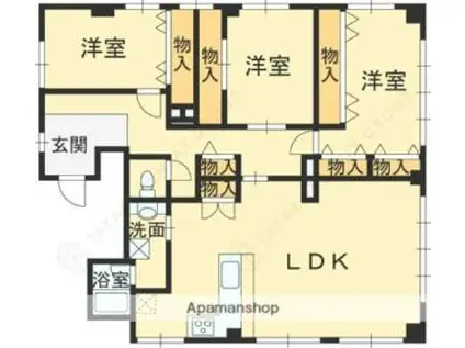 芦屋翠ヶ丘パークマンション(3LDK/8階)の間取り写真
