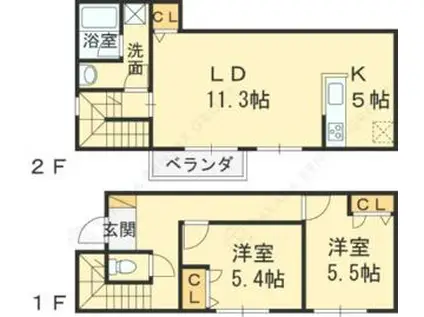 JR東海道・山陽本線 芦屋駅(ＪＲ) 徒歩14分 3階建 築1年(2LDK/3階)の間取り写真