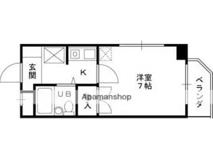 夙川ル・カンフリエ(1K/3階)の間取り写真