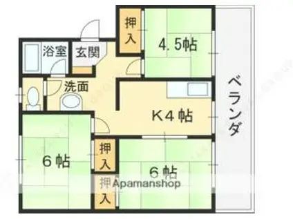 近鉄けいはんな線 新石切駅 徒歩12分 5階建 築45年(3K/2階)の間取り写真