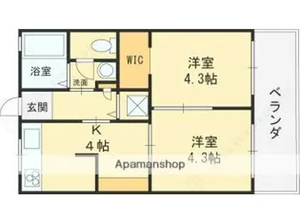 JR片町線(学研都市線) 徳庵駅 徒歩16分 2階建 築44年(2K/1階)の間取り写真