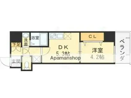 大阪メトロ中央線 高井田駅(ＪＲ) 徒歩8分 9階建 築1年(1DK/9階)の間取り写真